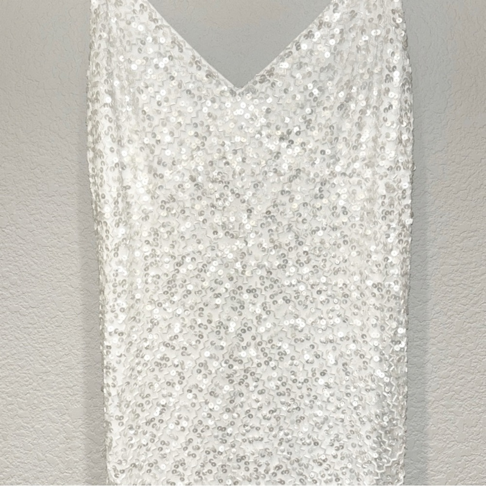 NWOT Lulus Adoring Devotion‎ White Mesh Beaded Sequin Mermaid Maxi Dress - Picture 7 of 11